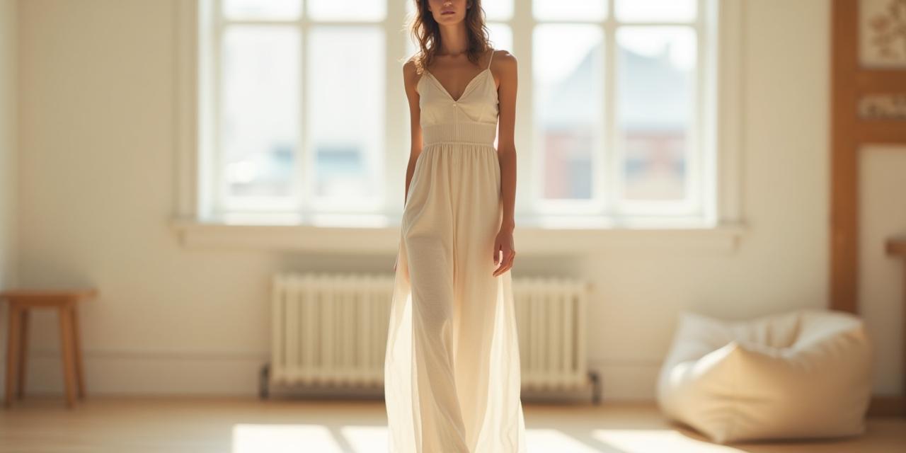 Model wearing handmade linen dress in Sydney studio